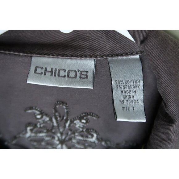 Chico's Denim Jean Trucker Jacket Embellished w/ Rhinestones Women's Size Large - Picture 6 of 6